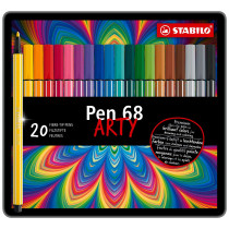 STABILO Pen 68 Fibre Tip Pen - ARTY - Assorted Colours (Tin of 20)